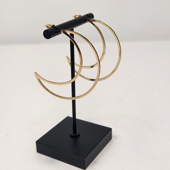 Crescent Moon Gold Tone Metal Post Oversized Earrings Fashion Celestial Jewelry - Picture 3 of 5